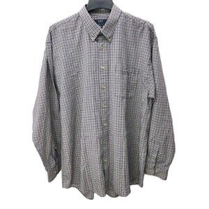 SRT Easy Care Button Up Shirt Mens XLT Tall Blue Red Tan Tattersall Plaid Preppy